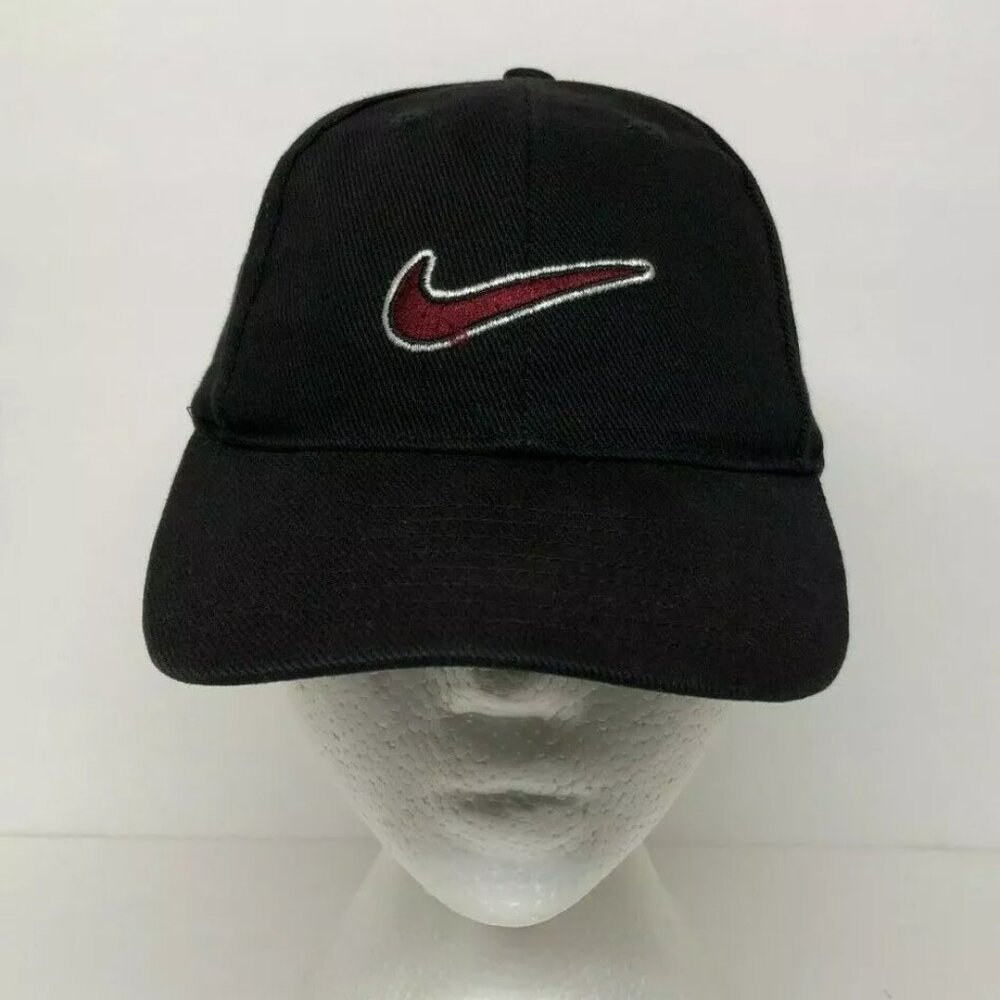 Vintage 90s Nike Kids Hat Cap Snapback Black Embroidered Swoosh One Size